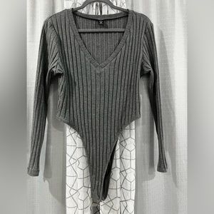 NEW! Comfy Grey Long-Sleeve Bodysuit